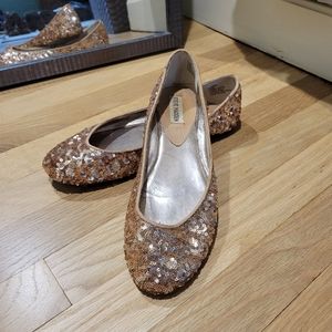 Rose gold sequin ballet flats